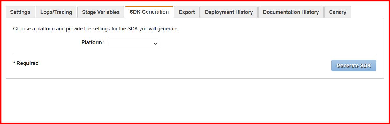 Picture showing the SDK Generation tab when API is deployed